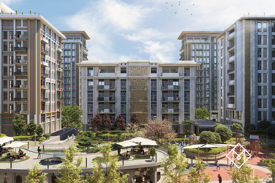 Вид во двор из апартаментов шестиэтажного дома в блоке C (квартира которого доступна к приобретению).