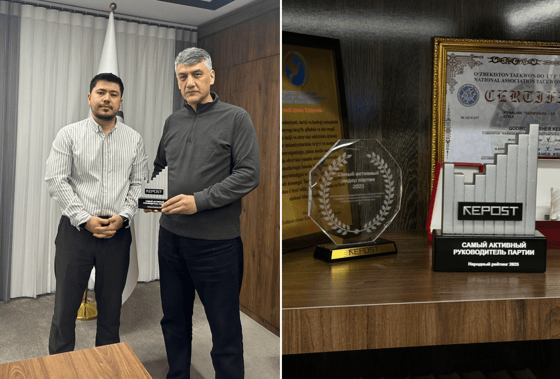 Лидер партии «Миллий тикланиш» Алишер Кадыров&nbsp;и главный редактор Repost.uz Фарход Ташпулатов