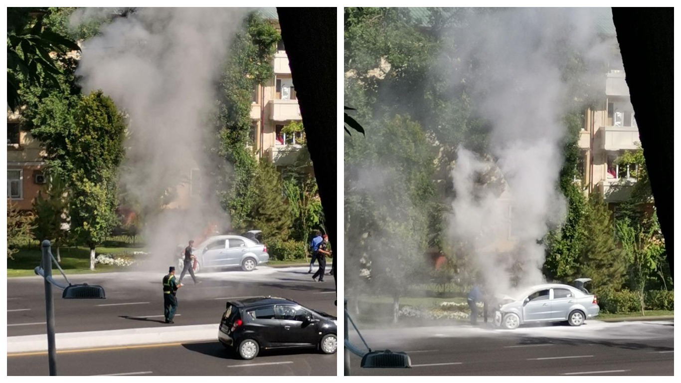 В Ташкенте Nexia-3 попала в ДТП и загорелась