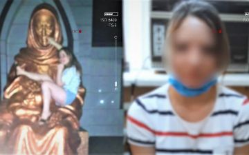 Девушка забралась на монумент «Мать и дитя» в Алмалыке: за это ей может грозить 15 суток административного ареста