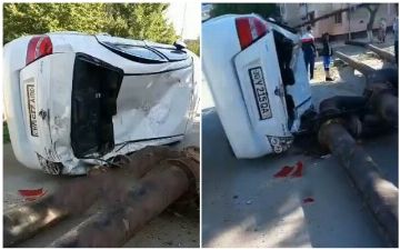 В Самарканде на «Нексию» упала установленная 40 лет назад труба