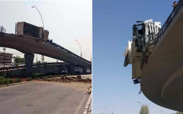 Грузовик со строительным мусором перевернулся на край моста