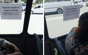Toshkentda avtobusga erkak va ayollarni alohida o'tirishi kerakligi haqida e'lon yopishtirildi