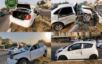 В Ташкенте Lacetti врезалась в столб на высокой скорости