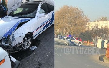 В Гулистане «Нива» перевернулась после столкновения с патрульным автомобилем Mercedes