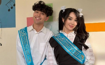 Асаль Шодиева и Озод Хурамов снимают клип о школе