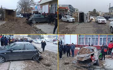 В Ташобласти грузовая машина с высоты упала на «Спарк» и «Джентру» - видео