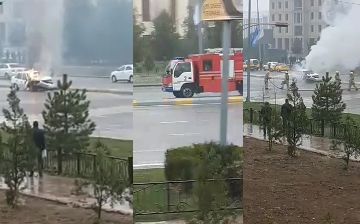 В Карши загорелась «Нексия» после столкновения с водовозом