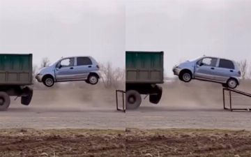 «Матиз» попытался «залететь» в грузовик — видео