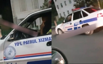В Узбекистане водители засняли инспектора ДПС, говорящего по телефону за рулем