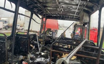 Под Ташкентом сгорел автобус Isuzu — видео