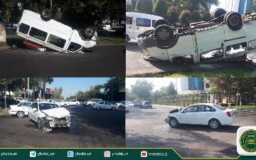 В Ташкенте «Джентра» перевернула маршрутку