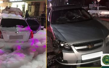 В Чирчике Lacetti влетел в столб и загорелся — видео